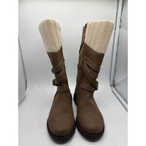Rachel Shoes Laney Boots Girls Size 2 Brown Combat Boots Sweater Knit Cuff Buckl